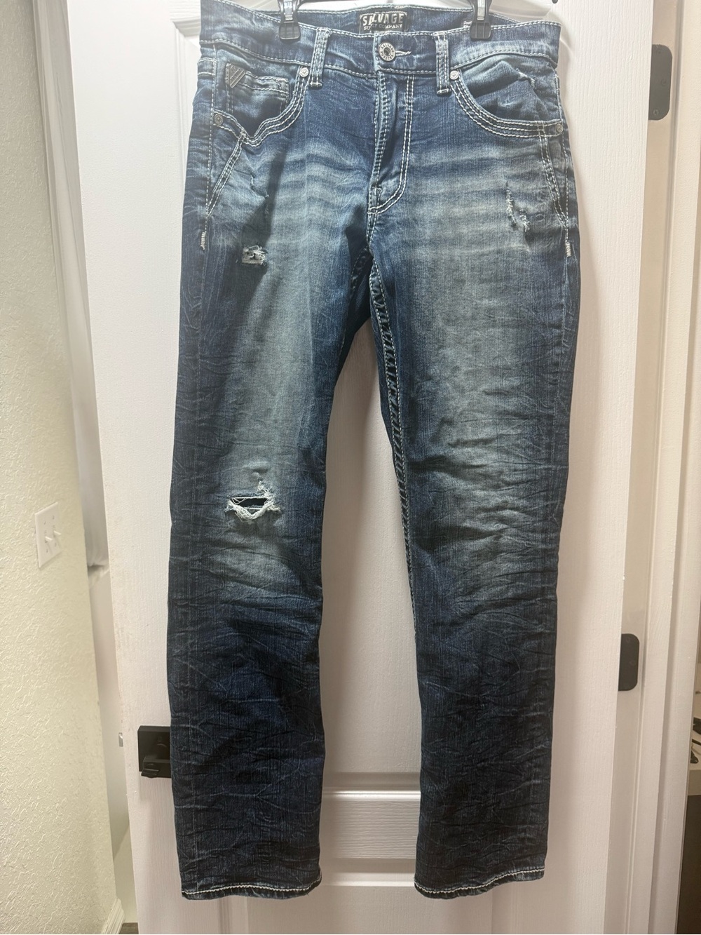 Salvage Dark Blue Distressed Men’s Jeans 34x34